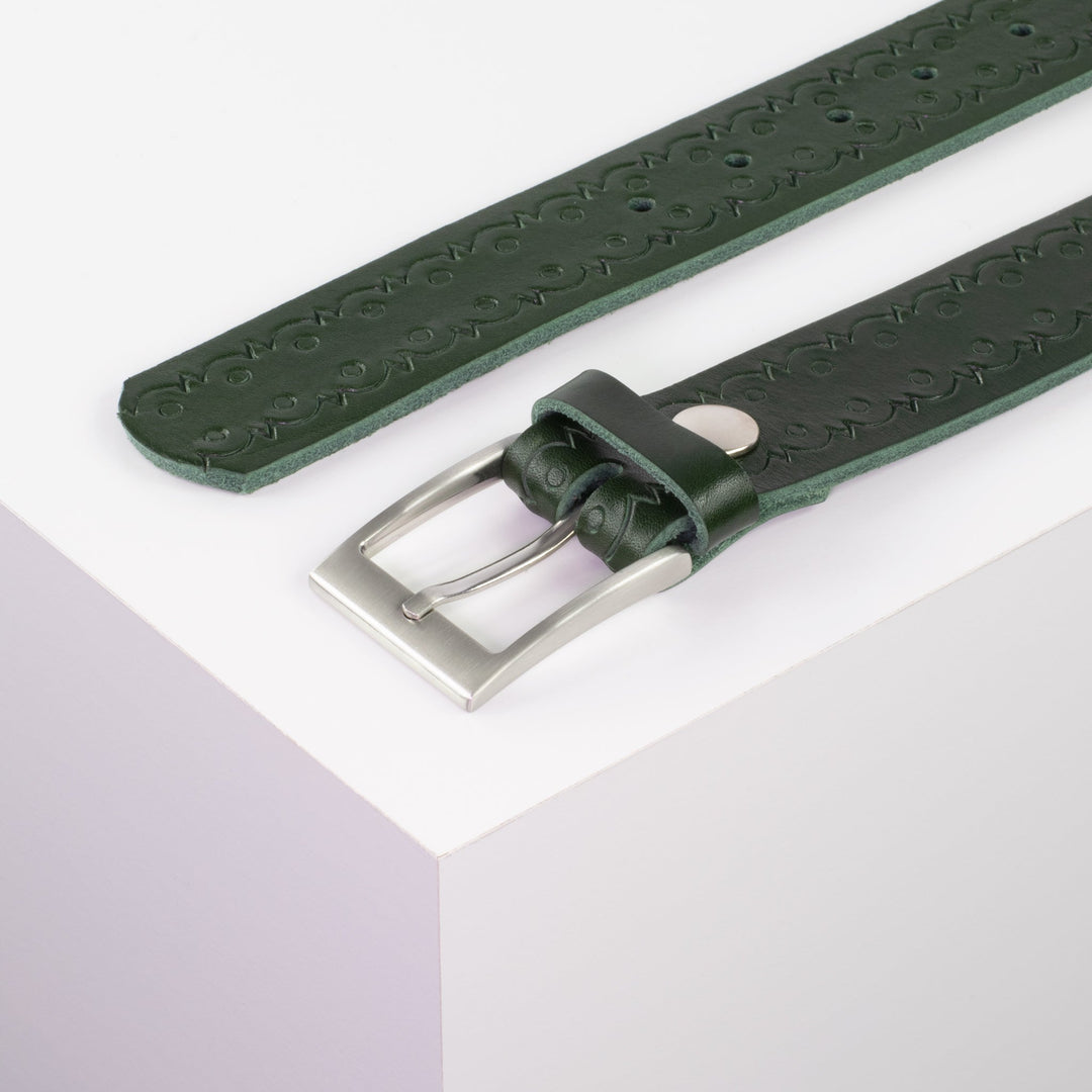 Ledergürtel 3,5cm mit Schnalle New York grün Lochwelle