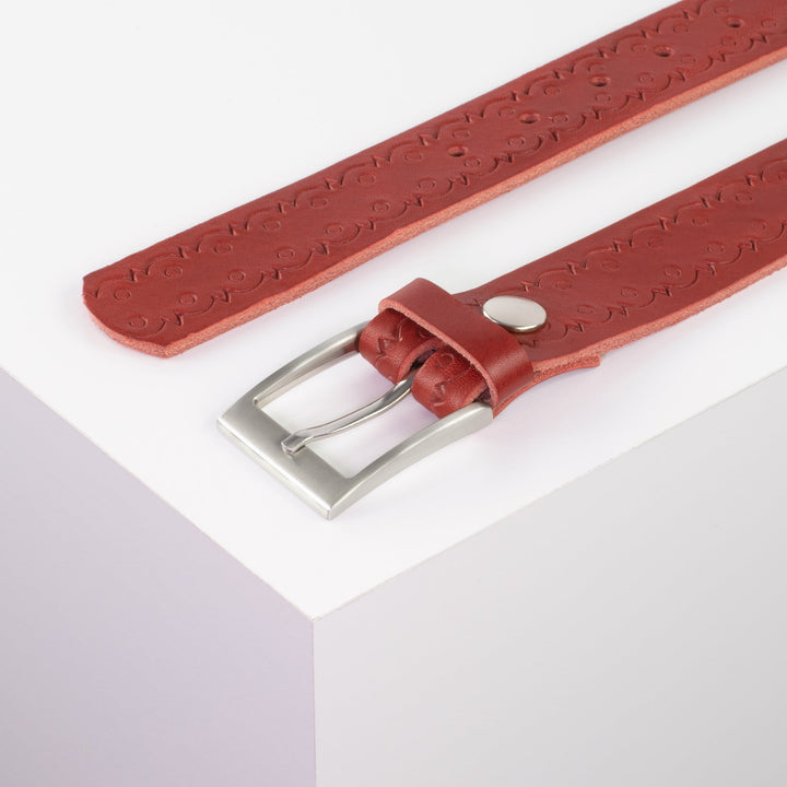 Ledergürtel 3,5cm mit Schnalle New York rot Lochwelle