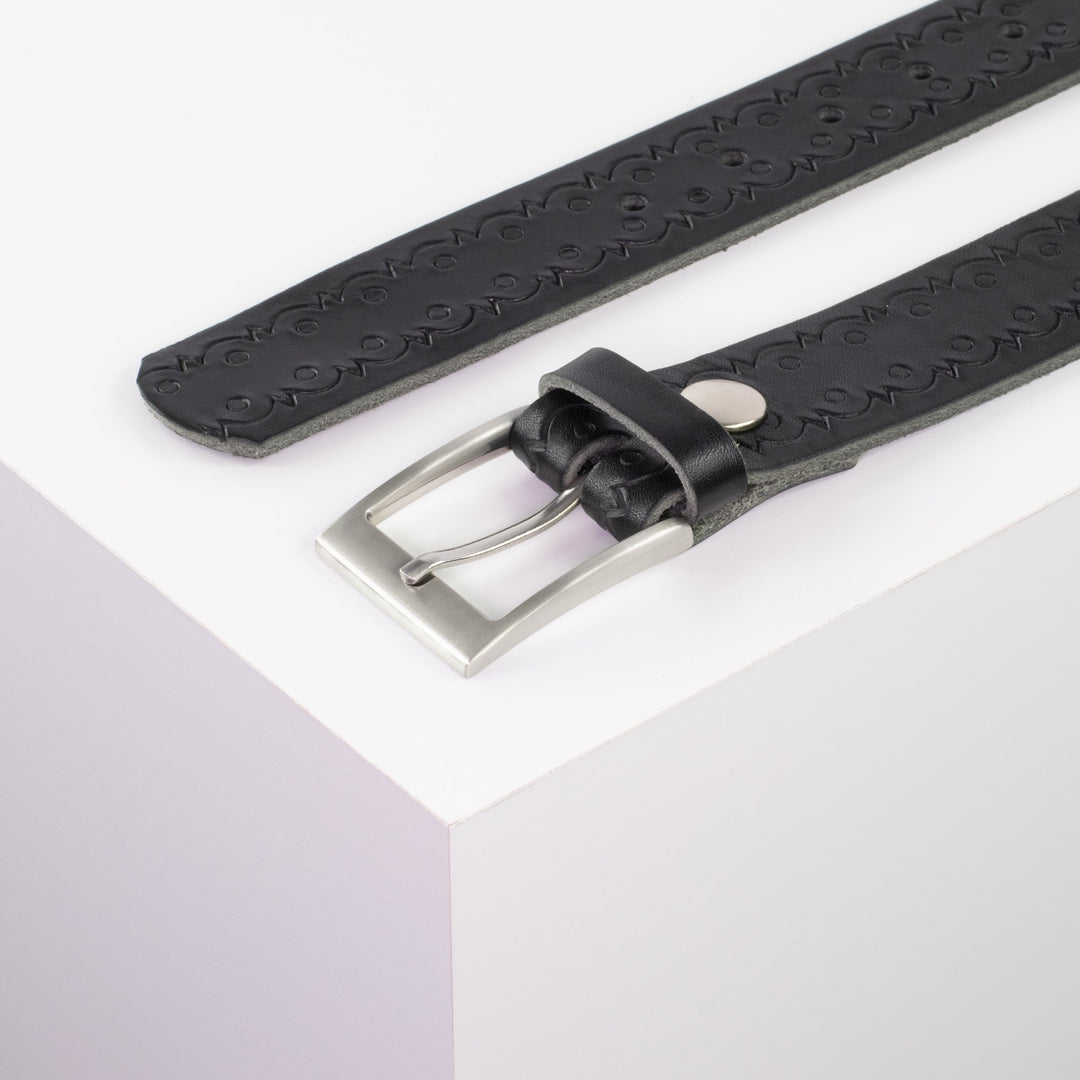 Ledergürtel 3,5cm mit Schnalle New York schwarz Lochwelle
