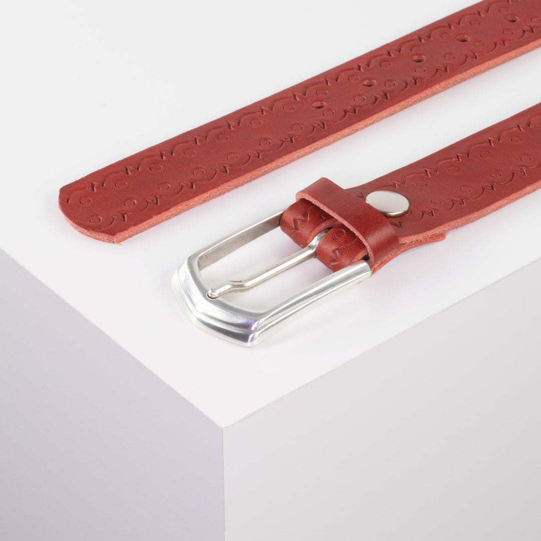 Ledergürtel 3,5cm mit Schnalle Marrakesch rot Lochwelle