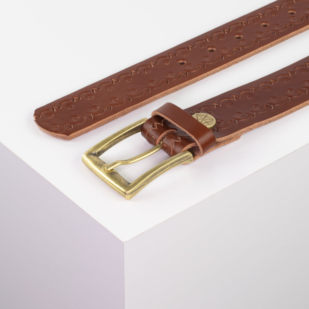 Ledergürtel 3,5cm mit Schnalle Toronto messing cognac Lochwelle