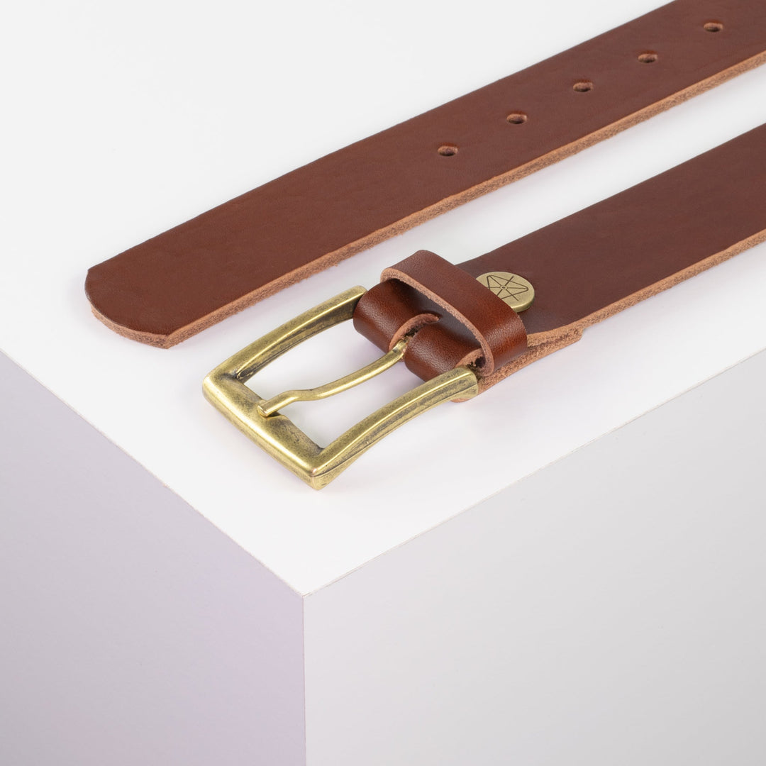 Ledergürtel 3,5cm mit Schnalle Toronto messing cognac ohne Muster