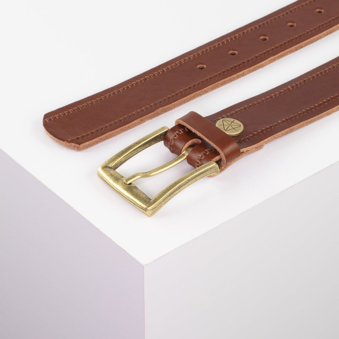 Ledergürtel 3,5cm mit Schnalle Toronto messing cognac Reißverschluss