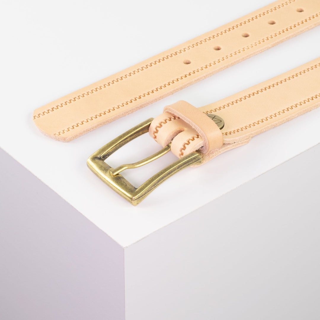 Ledergürtel 3,5cm mit Schnalle Toronto messing natur Reißverschluss