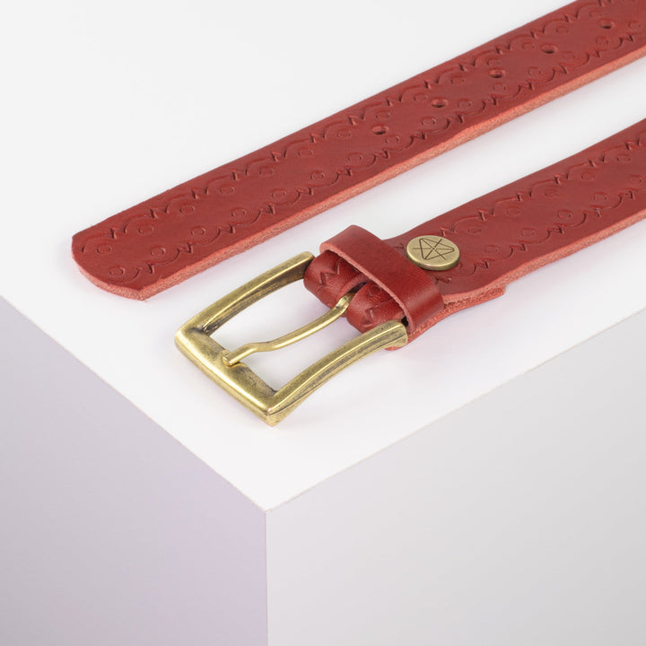 Ledergürtel 3,5cm mit Schnalle Toronto messing rot Lochwelle
