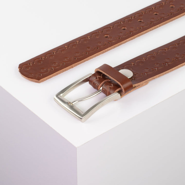 Ledergürtel 3,5cm mit Schnalle Toronto silber cognac Lochwelle