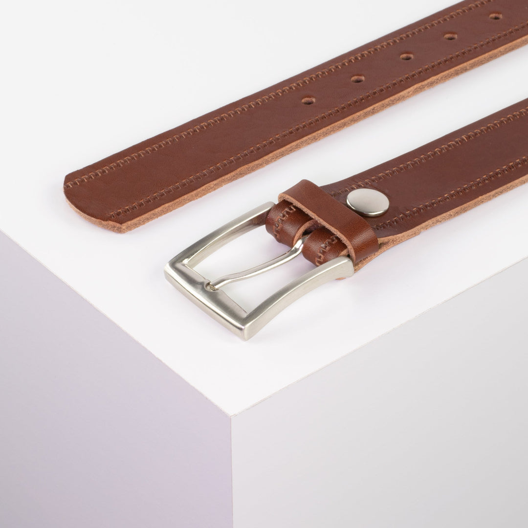 Ledergürtel 3,5cm mit Schnalle Toronto silber cognac Reißverschluss
