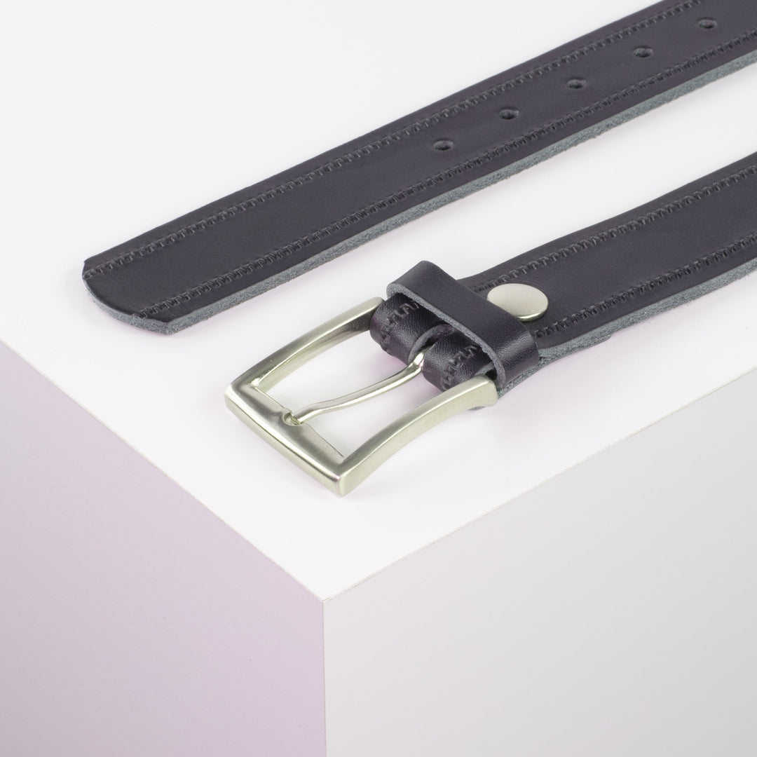 Ledergürtel 3,5cm mit Schnalle Toronto silber navi Reißverschluss