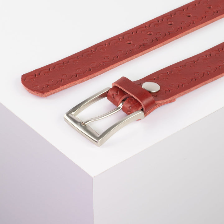 Ledergürtel 3,5cm mit Schnalle Toronto silber rot Lochwelle