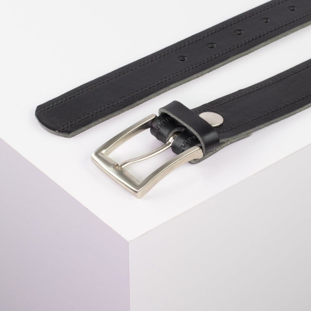 Ledergürtel 3,5cm mit Schnalle Toronto silber schwarz Reißverschluss