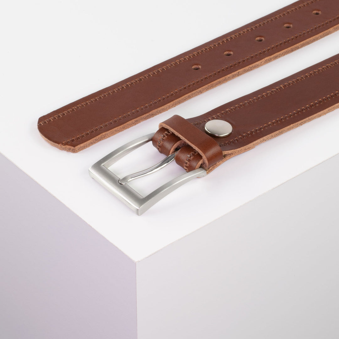 Ledergürtel 3,5cm mit Schnalle San Francisco cognac Reißverschluss