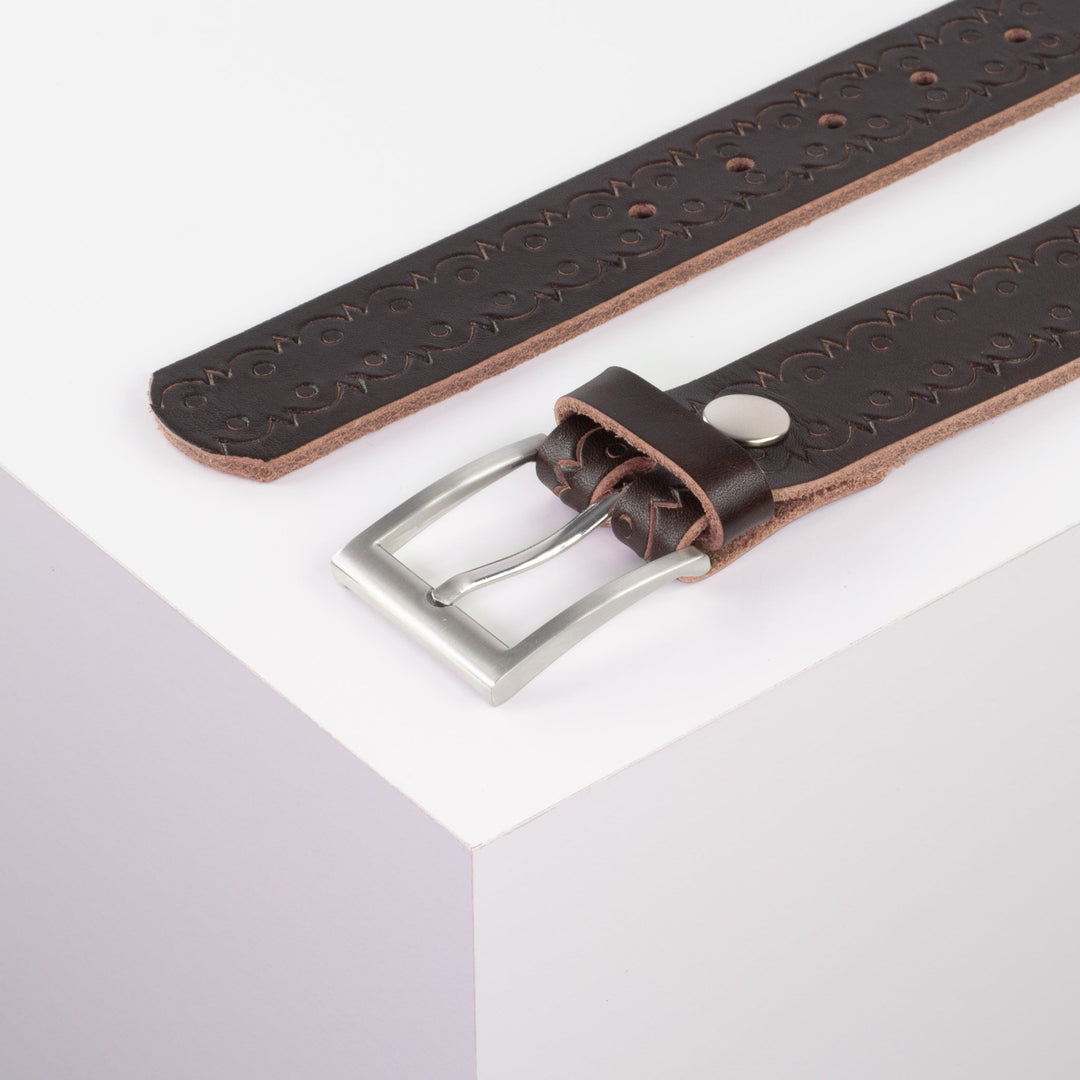 Ledergürtel 3,5cm mit Schnalle San Francisco dunkelbraun Lochwelle