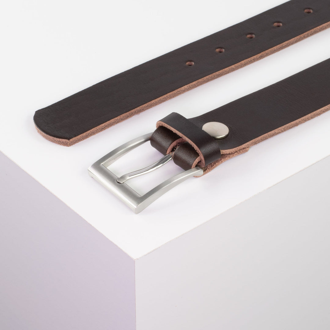Ledergürtel 3,5cm mit Schnalle San Francisco dunkelbraun ohne Muster