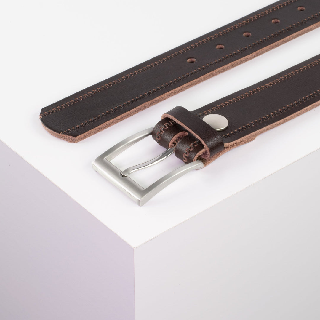 Ledergürtel 3,5cm mit Schnalle San Francisco dunkelbraun Reißverschluss