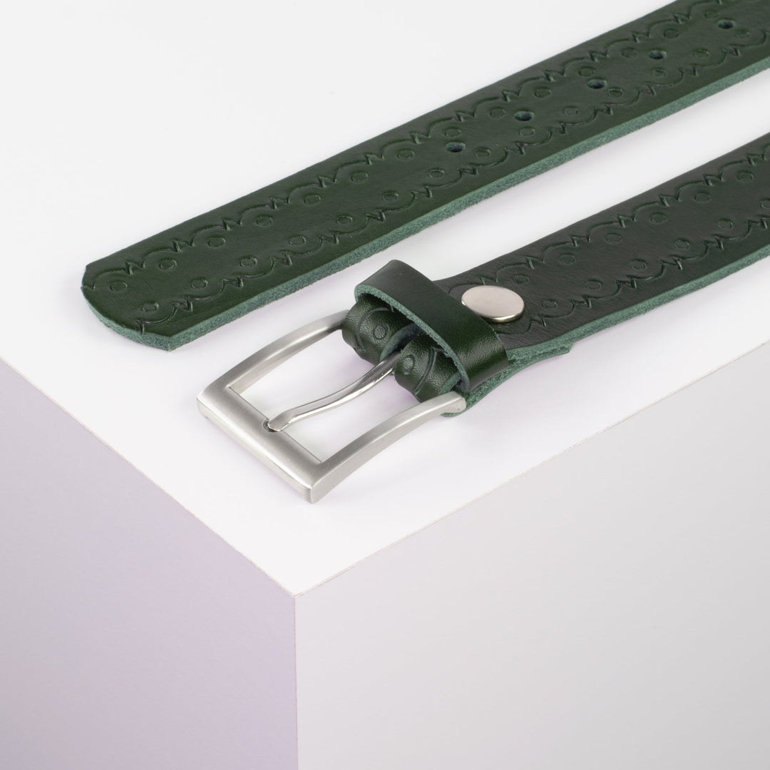 Ledergürtel 3,5cm mit Schnalle San Francisco grün Lochwelle
