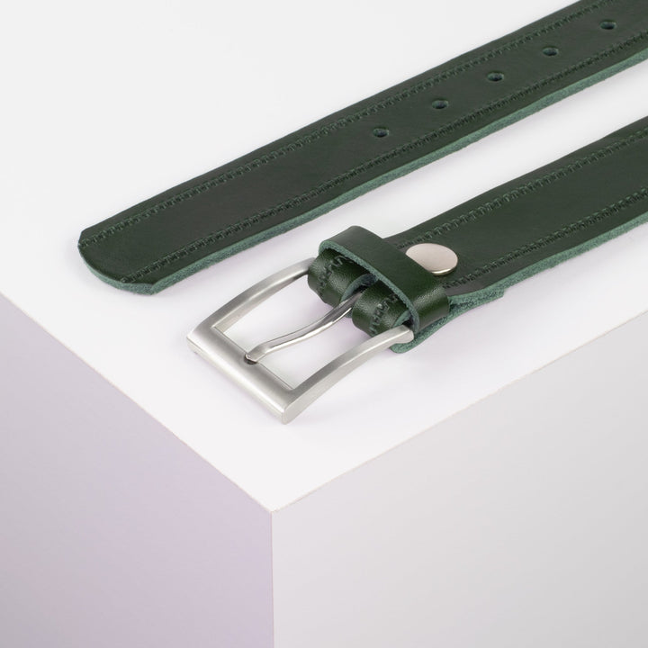 Ledergürtel 3,5cm mit Schnalle San Francisco grün Reißverschluss