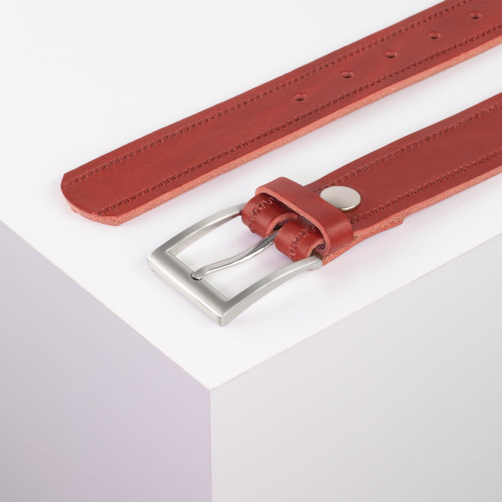 Ledergürtel 3,5cm mit Schnalle San Francisco rot Reißverschluss