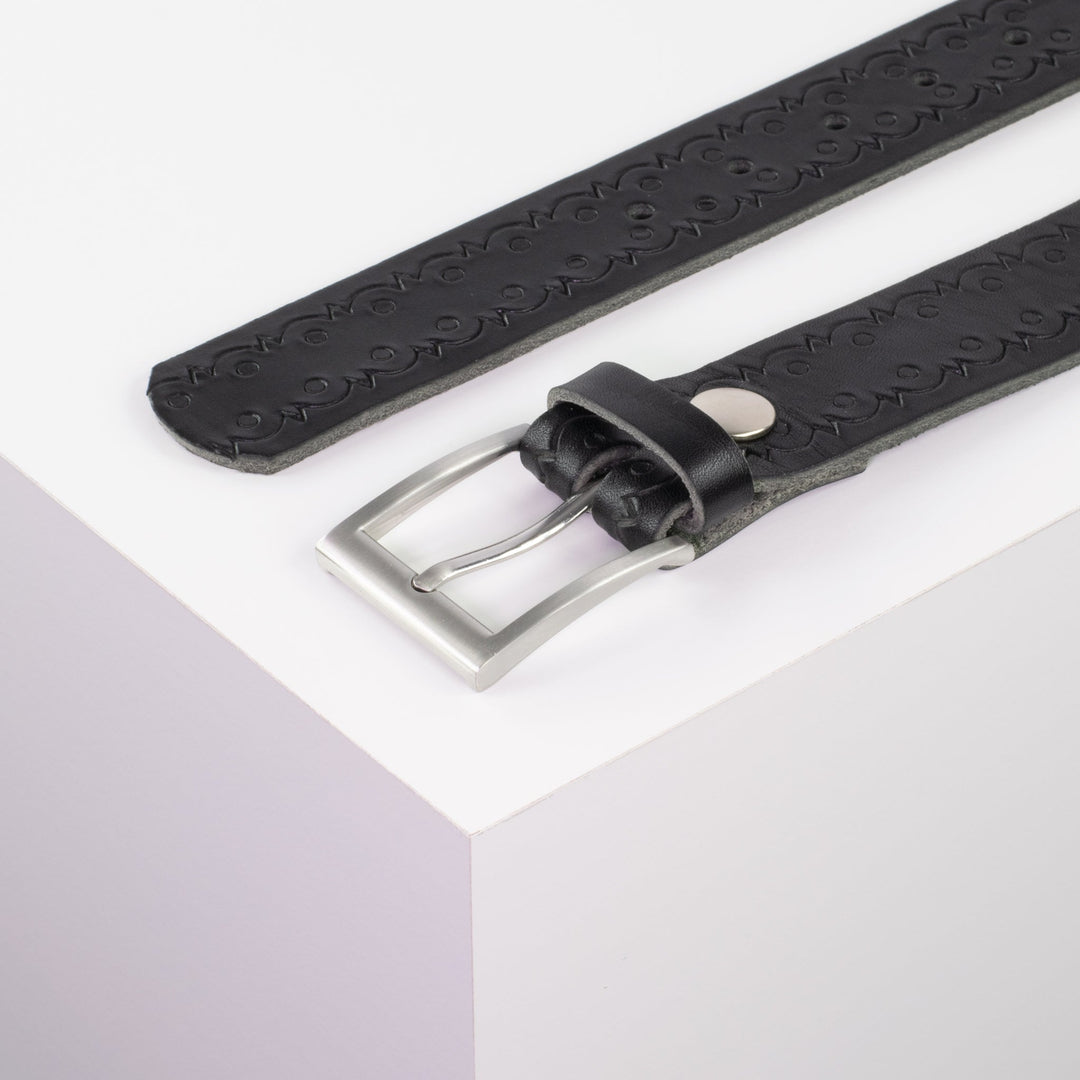 Ledergürtel 3,5cm mit Schnalle San Francisco schwarz Lochwelle