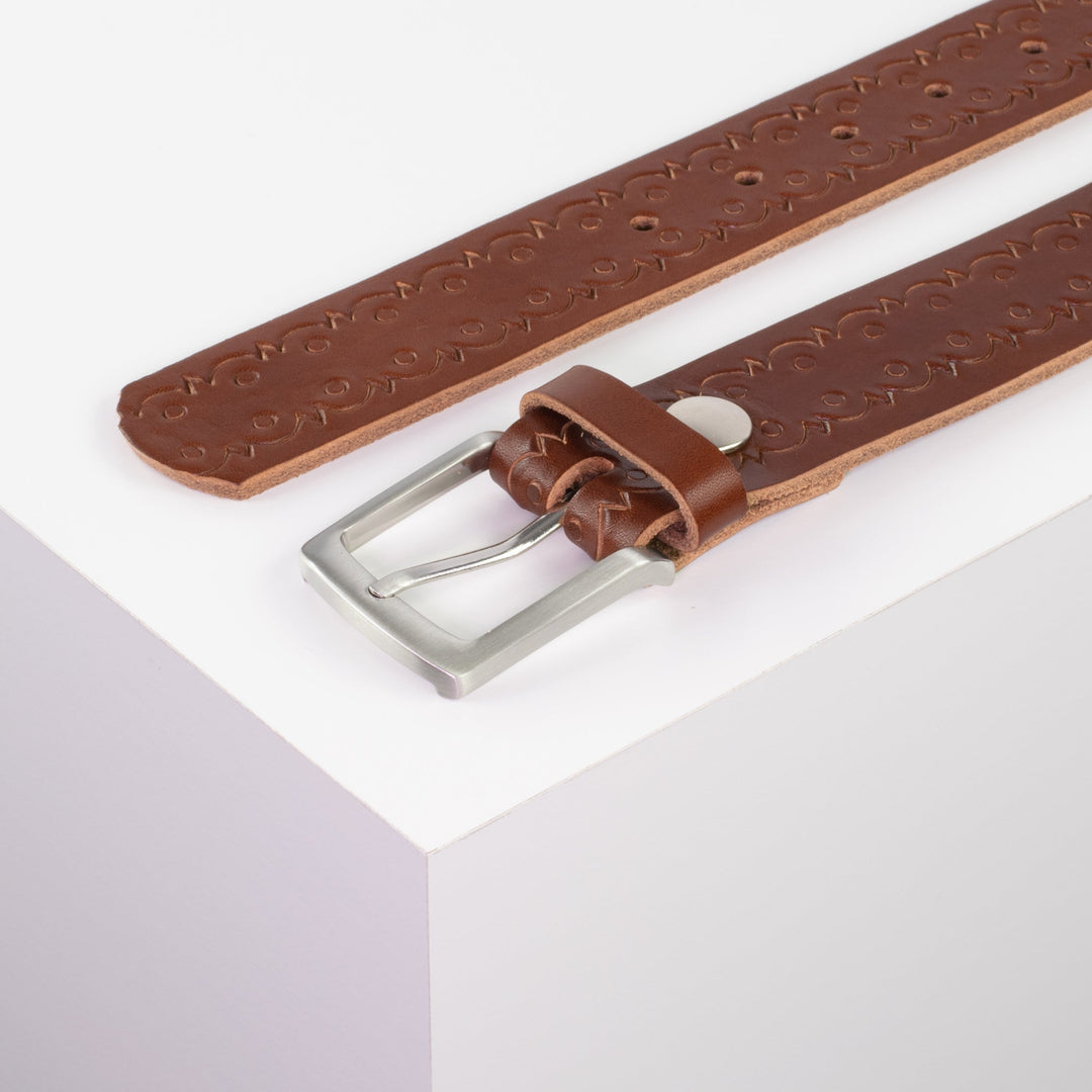 Ledergürtel 3,5cm mit Schnalle Frankfurt cognac Lochwelle