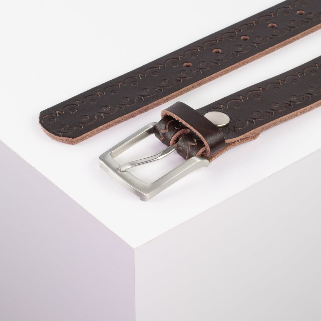 Ledergürtel 3,5cm mit Schnalle Frankfurt dunkelbraun Lochwelle