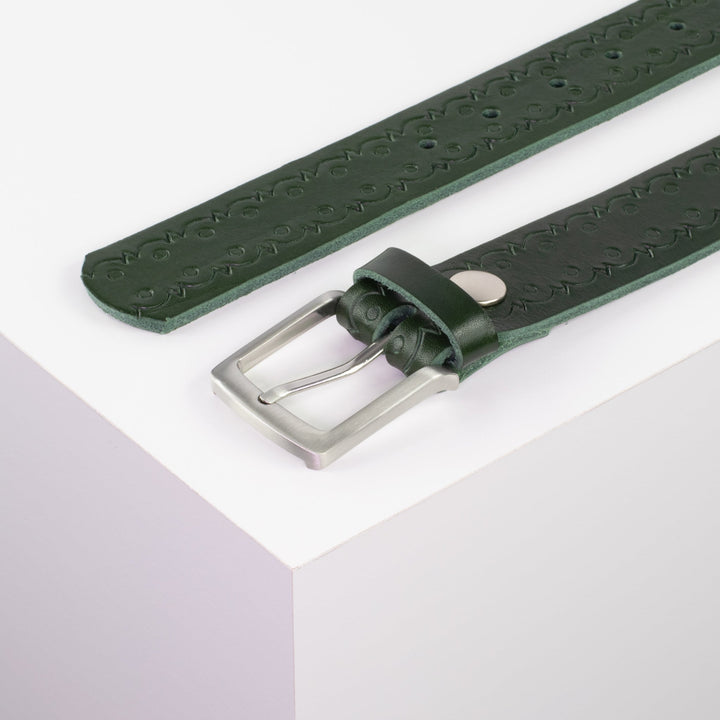 Ledergürtel 3,5cm mit Schnalle Frankfurt grün Lochwelle
