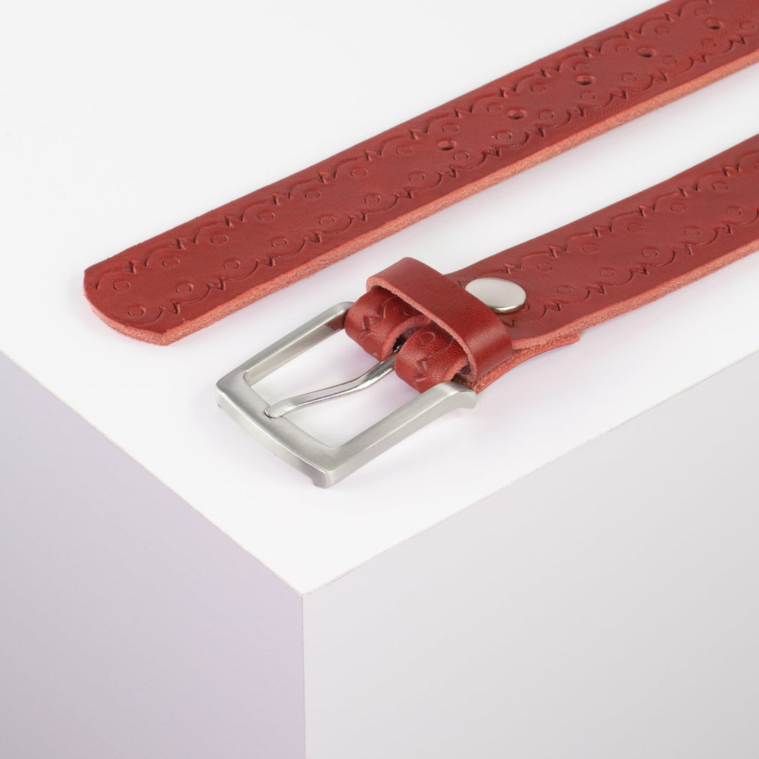 Ledergürtel 3,5cm mit Schnalle Frankfurt rot Lochwelle