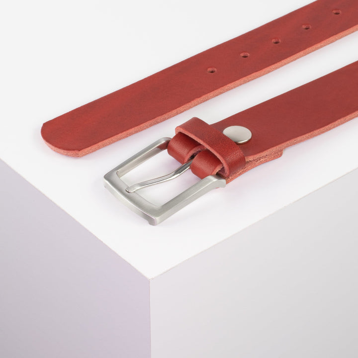 Ledergürtel 3,5cm mit Schnalle Frankfurt rot ohne Muster