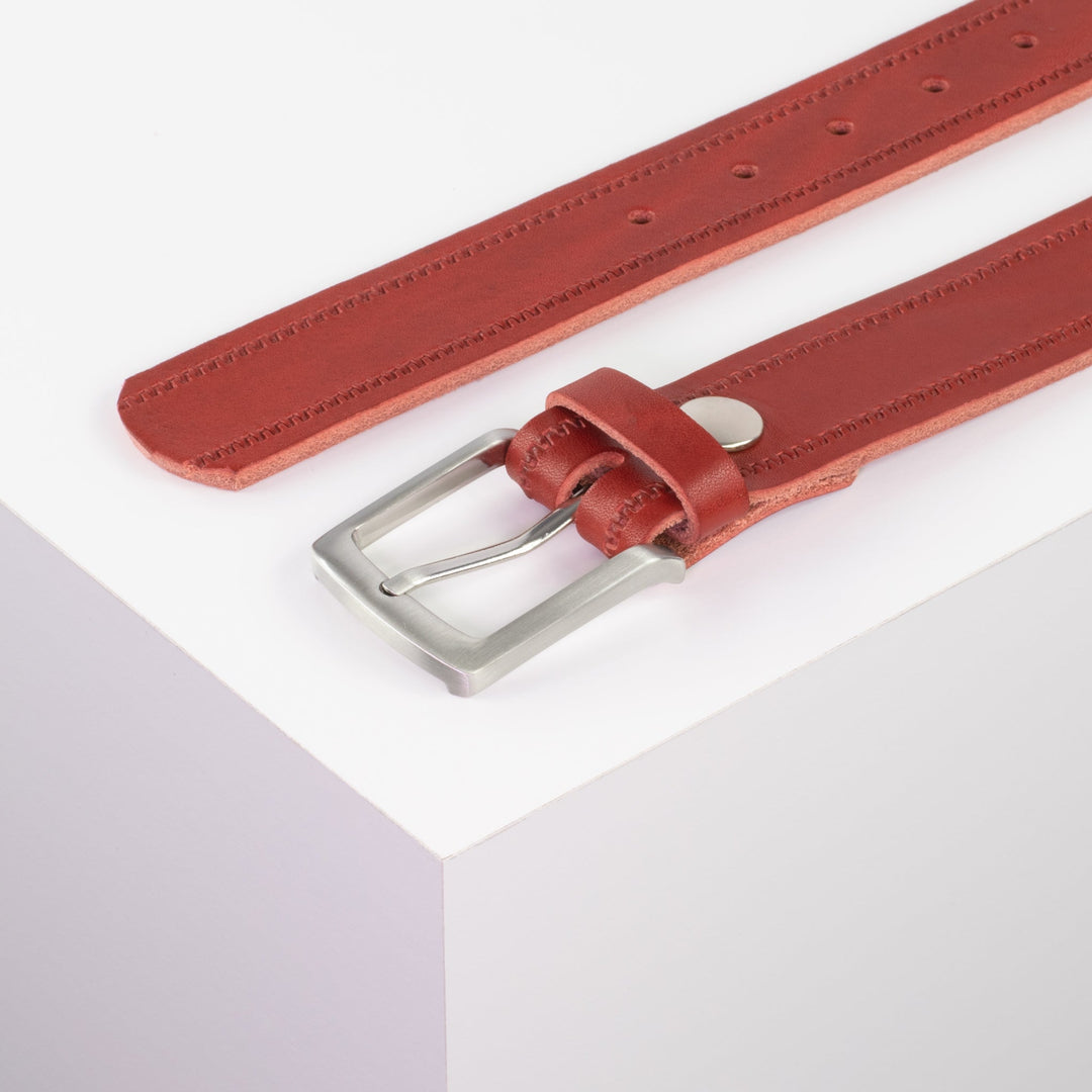 Ledergürtel 3,5cm mit Schnalle Frankfurt rot Reißverschluss