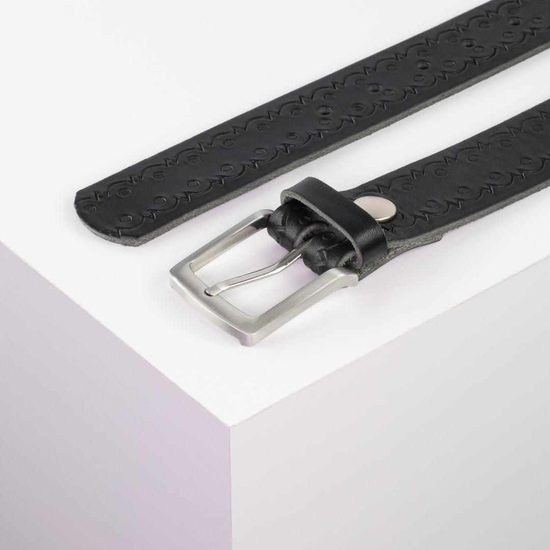Ledergürtel 3,5cm mit Schnalle Frankfurt schwarz Lochwelle