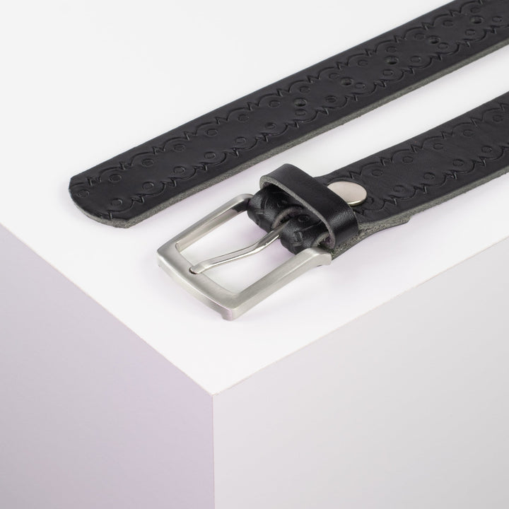 Ledergürtel 3,5cm mit Schnalle Frankfurt schwarz Lochwelle