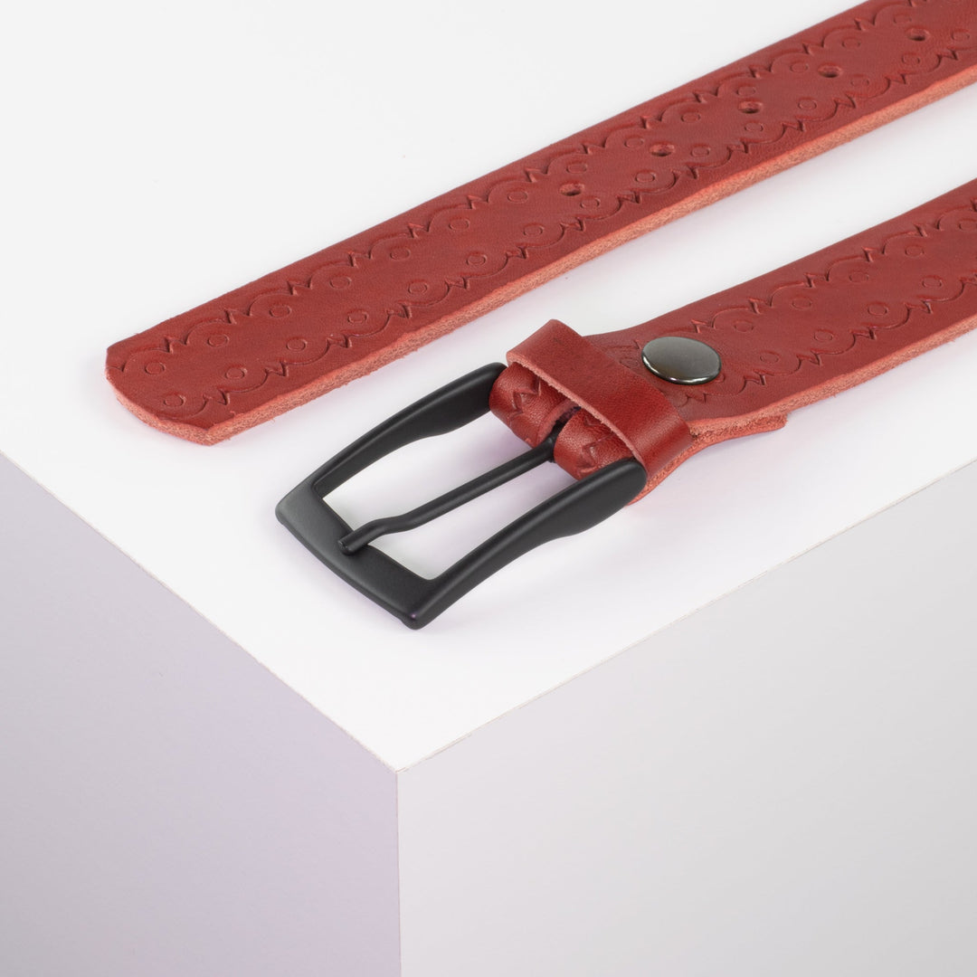 Ledergürtel 3,5cm mit Schnalle Cape Town rot Lochwelle