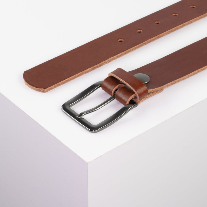Ledergürtel 3,5cm mit Schnalle Prag cognac ohne Muster