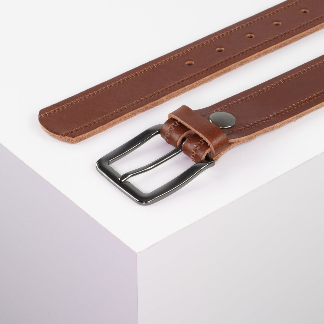 Ledergürtel 3,5cm mit Schnalle Prag cognac Reißverschluss