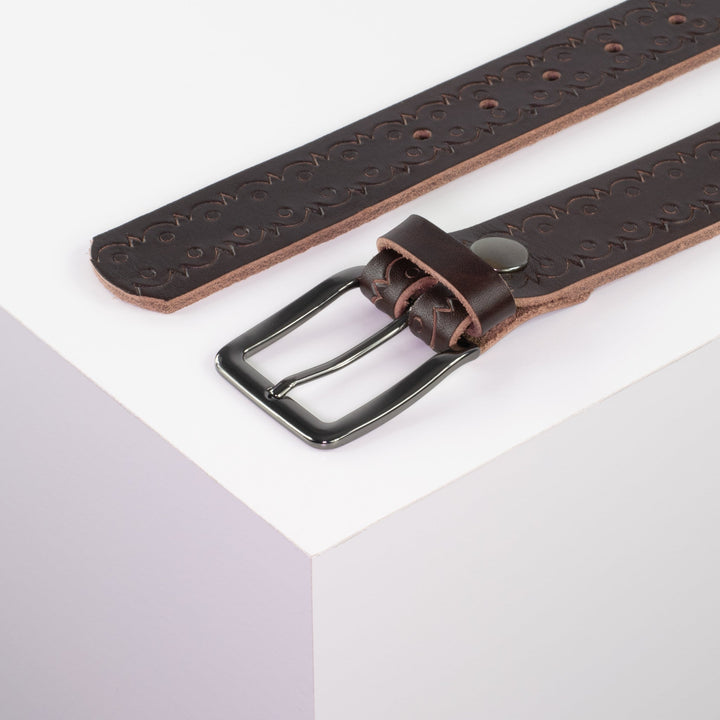 Ledergürtel 3,5cm mit Schnalle Prag dunkelbraun Lochwelle
