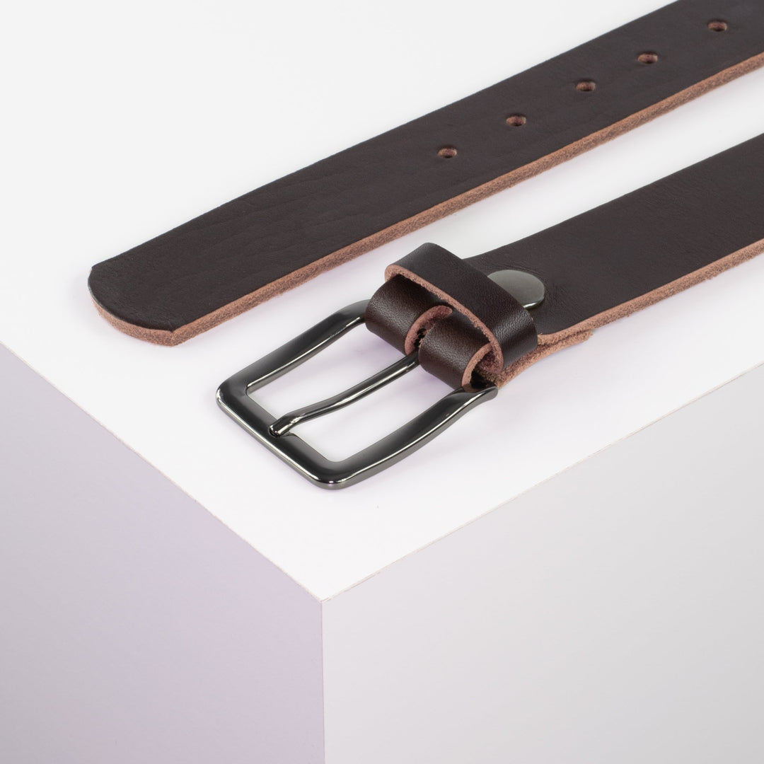 Ledergürtel 3,5cm mit Schnalle Prag dunkelbraun ohne Muster