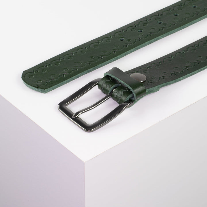 Ledergürtel 3,5cm mit Schnalle Prag grün Lochwelle