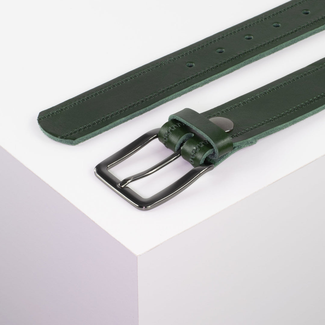 Ledergürtel 3,5cm mit Schnalle Prag grün Reißverschluss