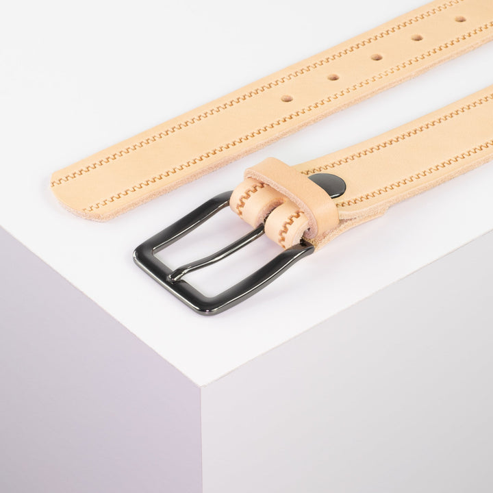 Ledergürtel 3,5cm mit Schnalle Prag natur Reißverschluss
