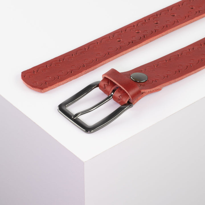Ledergürtel 3,5cm mit Schnalle Prag rot Lochwelle