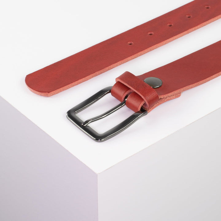 Ledergürtel 3,5cm mit Schnalle Prag rot ohne Muster