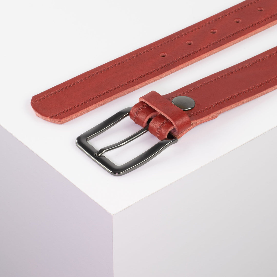 Ledergürtel 3,5cm mit Schnalle Prag rot Reißverschluss