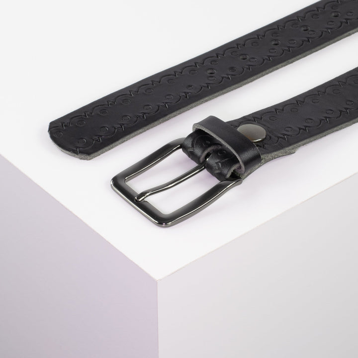 Ledergürtel 3,5cm mit Schnalle Prag schwarz Lochwelle