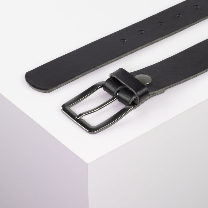 Ledergürtel 3,5cm mit Schnalle Prag schwarz ohne Muster