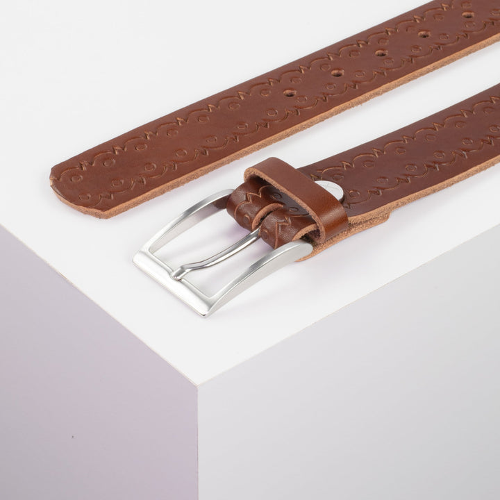 Ledergürtel 3,5cm mit Schnalle Los Angeles cognac Lochwelle