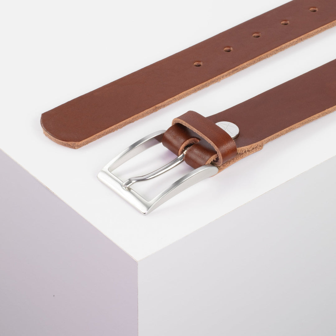 Ledergürtel 3,5cm mit Schnalle Los Angeles cognac ohne Muster