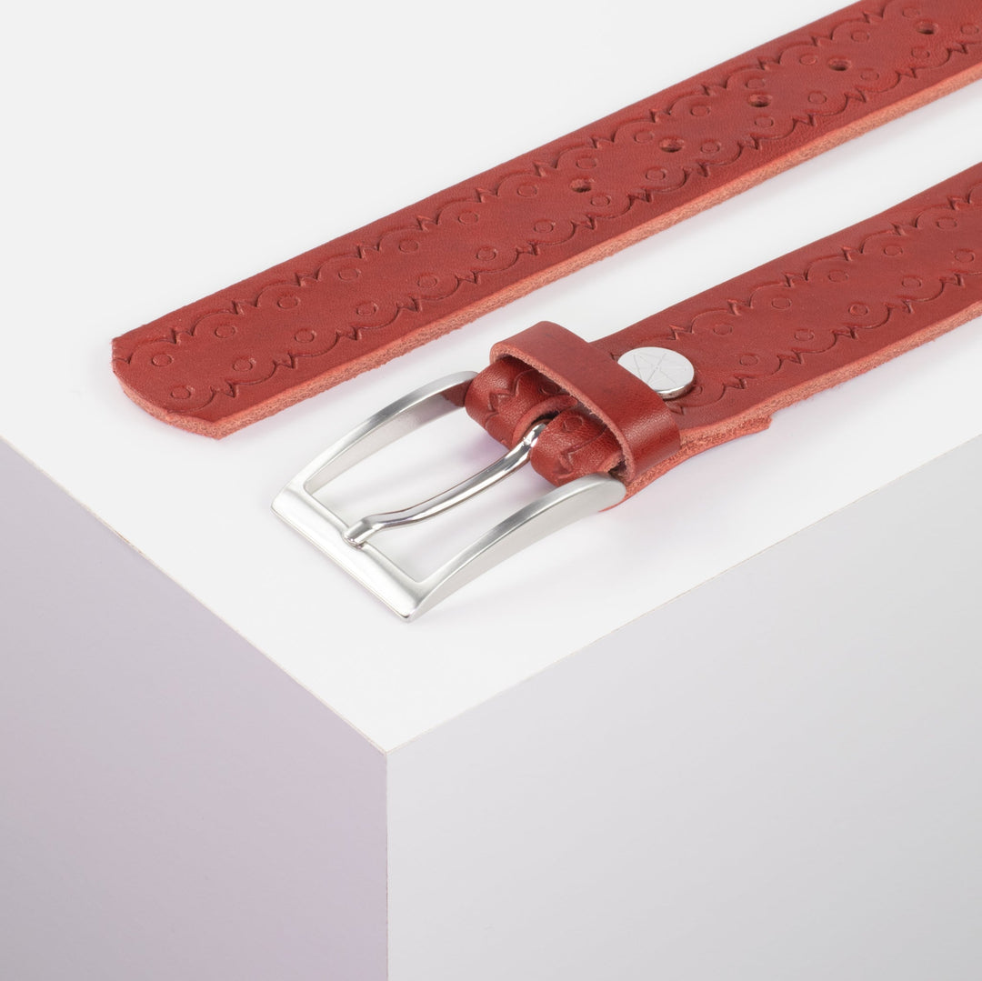 Ledergürtel 3,5cm mit Schnalle Los Angeles rot Lochwelle