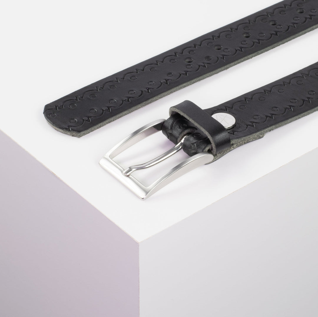 Ledergürtel 3,5cm mit Schnalle Los Angeles schwarz Lochwelle