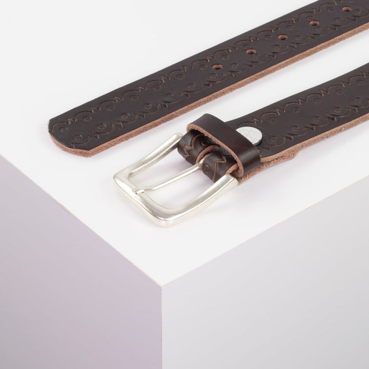 Ledergürtel 3,5cm mit Schnalle Kathmandu dunkelbraun Lochwelle