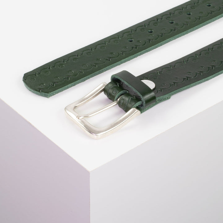 Ledergürtel 3,5cm mit Schnalle Kathmandu grün Lochwelle
