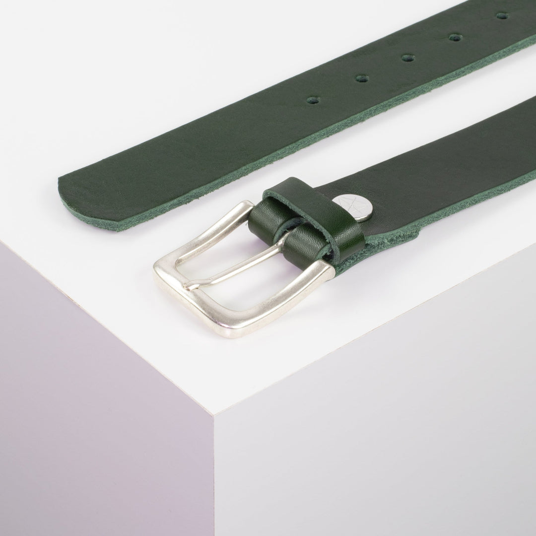 Ledergürtel 3,5cm mit Schnalle Kathmandu grün ohne Muster